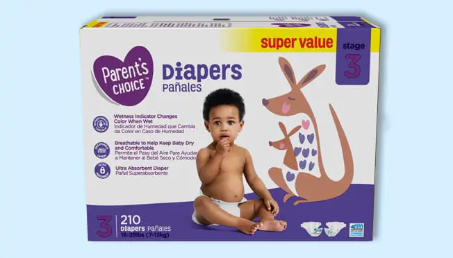 a box of Parent's Choice diapers