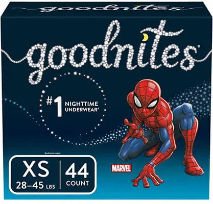 a box of goodnites bedwetting underwear