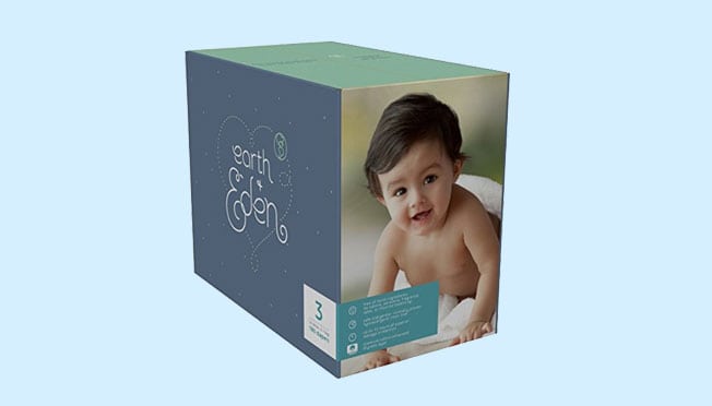 a box of Earth and Eden diapers