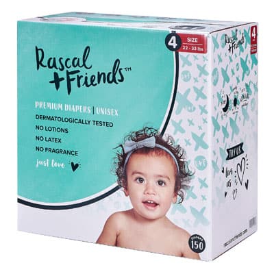 a box of Rascal and Friends diapers