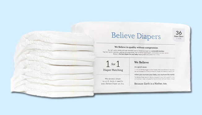 a pack of Believe diapers