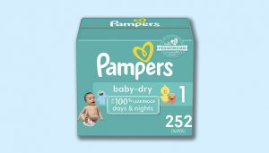 a box of pampers baby dry diapers