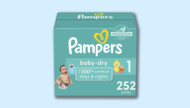 a box of pampers baby dry diapers