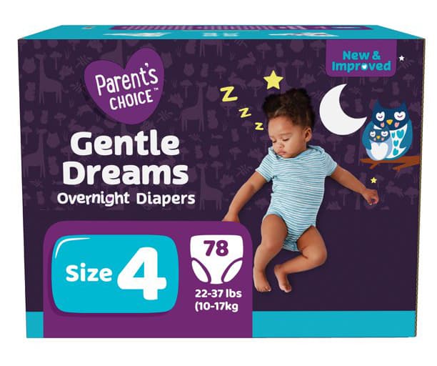 a box of Parents Choice Overnight diapers
